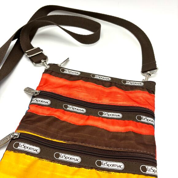 LeSportsac Multicolor Bag 3 Zip Crossbody Purse Rainbow Striped Boho Retro Y2K - Picture 3 of 9